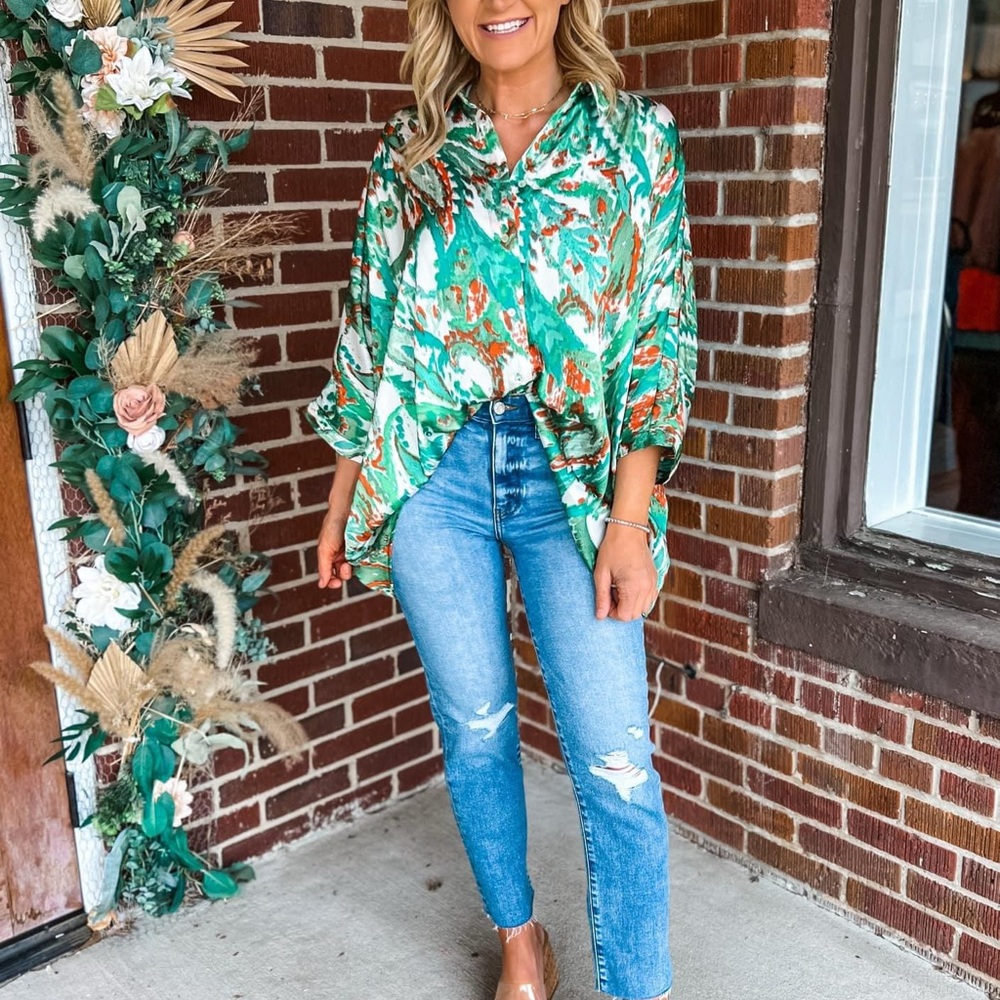 Green and Orange Women's Top